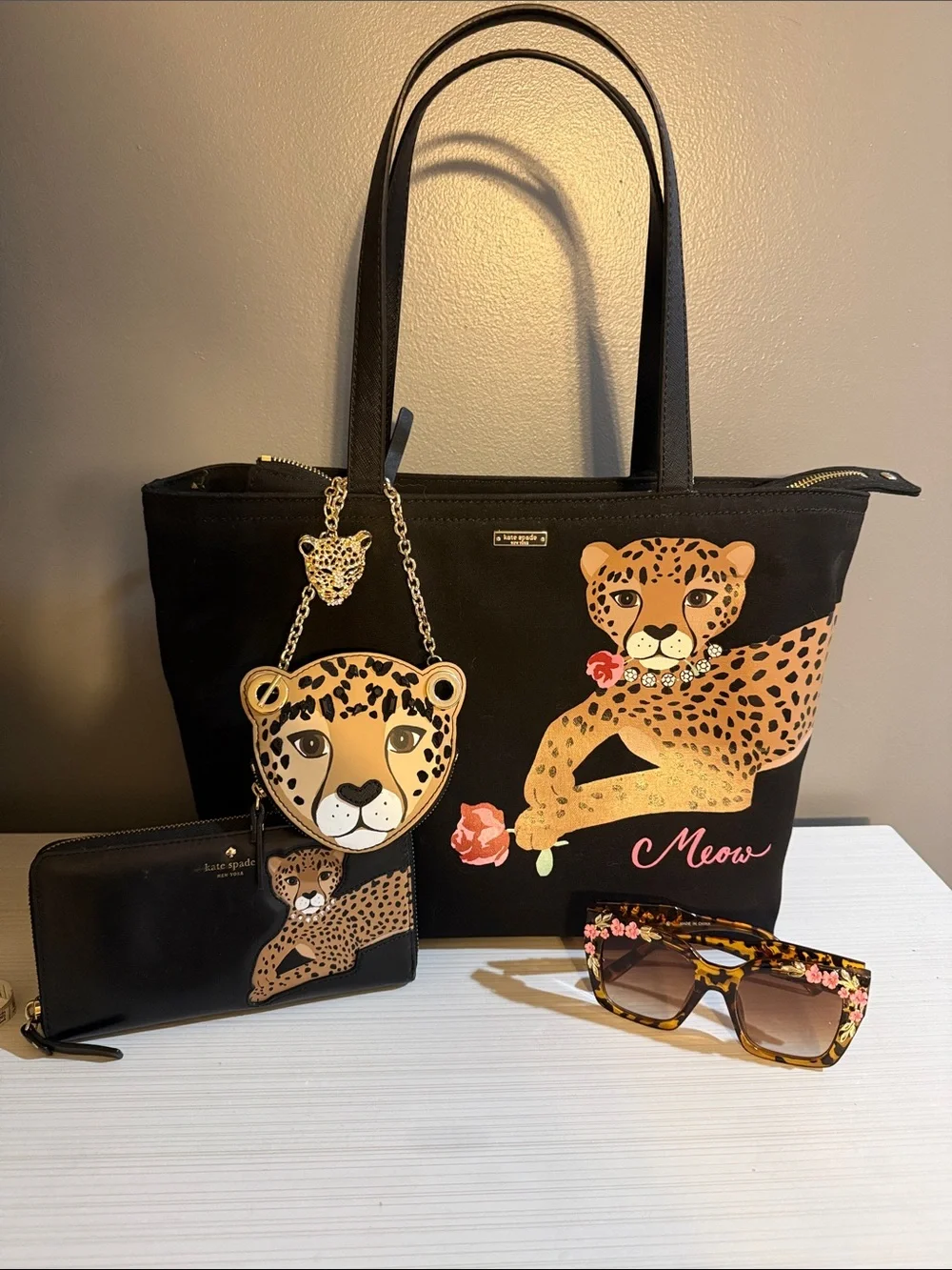 Kate Spade Run Wild Lounging Cheetah tote, wallet, charm. UB charm and anthro SG - Picture 1 of 16